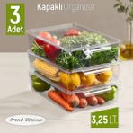 Trend Maison 3'lü Kapaklı Şeffaf Buzdolabı Içi Düzenleyici Organizer 3 x 3,25 Lt Set