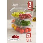 Trend Maison 3'lü Kapaklı Şeffaf Buzdolabı Içi Düzenleyici Organizer 3x 5 Lt Set