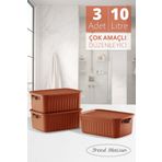 Trend Maison Çok Amaçlı Düzenleyici, Kapaklı Kutu, Dekoratif Saklama Kutusu, Banyo Mutfak Organizer Kiremit 3'lü