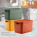Trend Maison Çok Amaçlı Kapaklı Kutu 15 Litre Organizer 3'lü Dekoratif Saklama Kutusu Çok Renkli