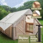 Trend Maison ERT996 12 Kişilik Şişme Çadır 420D Oxford Kumaş Su Geçirmez Özelliklerle Bej Renk