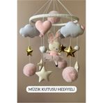 TREND METFİQ DECORATİON Ahşap Kasnaklı Yenidoğan Bebek Dönencesi - Baby Shower Hediyesi Müzikli Beşik Oyuncağı