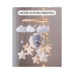 TREND METFİQ DECORATİON çocuk müzik Premium El Yapımı Ayıcık Bebek Dönencesi - Keçe Figürlü Montessori Beşik Süsü - Doğal Ahşap Kasnaklı Bohem Bebek Odası Hediyesi