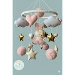 TREND METFİQ DECORATİON Trend Premium Bebek Beşik Dönencesi - Tavşan ve Bulut Figürlü - El İşçiliği - NATURAL MÜZİKLİ