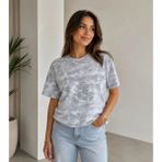 Trend Metkar Batik Desenli Tişört Bisiklet Yaka Kısa Kol Regular Fit T-Shirt - Gri - XL