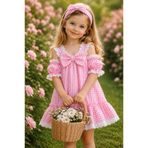 TREND NATURAL Vintage Ekose Fiyonk Detaylı Kız Çocuk Elbise