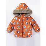 Trend Rakun & Köstebek Figürlü Fermuarlı Varaklı Kapüşonlu Kışlık İçi Peluş Erkek Bebek Mont Şişme Turuncu 1 YAŞ