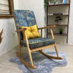 Trend Sallanan Sandalye, Mavi Desen, Ahşap, Naturel Ayak