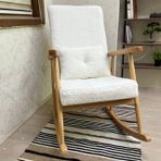 Trend Sallanan Sandalye, Teddy Krem, Ahşap, Naturel Ayak