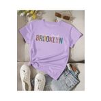 trend selection Desenli New York Brooklyn Baskılı, Oversize, Bisiklet Yaka Kadın T-shirt