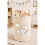 Trend Sizde Ayda Fil Zürafa Baskılı Oyuncak Sepeti 50x40 cm Bebek ve Çocuk Odası Krem Keçe Düzenleyici Sepet