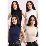 Trend Sizde Kadın Siyah Beyaz Krem Lacivert 4'lü Set Kolsuz Body