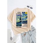Trend Sizde Unisex Van Gogh Yıldızlı Gece Sırt Baskılı Oversize T-shirt