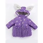 Trend Tavşan Detaylı Baskılı Fiyonk Kulaklı Fermuar Kapüşonlu Kışlık İçi Peluş Kız Bebek Mont Şişme Mor 2 YAŞ