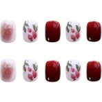 Trend Vitrin Kadın Kırmızı Cherry Küt Jel 3D Nail Art Baskılı Design Takma Tırnak YILBAŞI KONSEPT HEDİYE