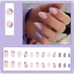 Trend Vitrin Kadın Lila Pembe Oval Jel 3D Nail Art Baskılı Design Takma Tırnak