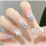 Trend Vitrin Kadın Mavi Jel 3D Nail Art Baskılı Kabartmalı Design Takma Tırnak