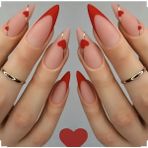 Trend Vitrin Kırmızı French Kalp Kadın Takma Tırnak Ojeli Set Jel Protez Görünümlü Nail Art YILBAŞI KONSEPT HEDİYE