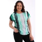 Trend42plus Büyük Beden Desenli Düşük Kol Basic Siyah Bluz