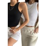trendalisse Kadın Siyah Beyaz ikili Halter Yaka Fitilli Crop Bluz