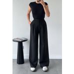 trendalisse Kadın Siyah Bol Paça Pileli Palazzo Kumaş Pantolon