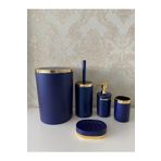 TrendBanyoMutfak 5 Parça Lacivert Gold Mat Banyo Seti / Wc Fırçalık, Sıvı - Katı Sabunluk, Çöp Kovası, Diş Fırçalık