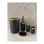 TrendBanyoMutfak 5 Parça Siyah Gold Mat Banyo Seti / Wc Fırçalık, Sıvı - Katı Sabunluk, Çöp Kovası, Diş Fırçalık