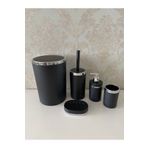TrendBanyoMutfak 5 Parça Siyah Gümüş Mat Banyo Seti / Wc Fırçalık, Sıvı - Katı Sabunluk, Çöp Kovası, Diş Fırçalık