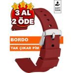 Trendburada 18MM-20MM-22MM-24MM Bordo Renk Soft Silikon Saat Kordonu Kayışı A72 BORDO - 22 mm
