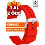 Trendburada 18MM-20MM-22MM-24MM Kırmızı Renk Soft Silikon Saat Kordonu Kayışı A72 KIRMIZI - 20 mm