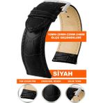 Trendburada 18MM-20MM-22MM-24MM Saatlerle Uyumlu Soft Deri Saat Kordonu Kayışı Kroko - 22 mm - Siyah