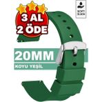 Trendburada 20mm Fossil-Welder-Wesse-Casio-Armani-Omega-Seiko-Tissot Saat Uyumlu Silikon Saat Kordonu Kayışı MR2 - Koyu Yeşil