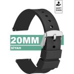 Trendburada 20mm Fossil-Welder-Wesse-Casio-Armani-Omega-Seiko-Tissot Saat Uyumlu Silikon Saat Kordonu Kayışı MR2 - Siyah - Gümüş