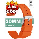 Trendburada 20mm Fossil-Welder-Wesse-Casio-Armani-Omega-Seiko-Tissot Saat Uyumlu Silikon Saat Kordonu Kayışı MR2 - Turuncu - Gümüş