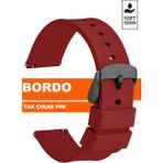 Trendburada Fossil-Welder-Wesse-Casio-Armani-Omega-Seiko-Tissot Saat Uyumlu 22mm Silikon Saat Kordonu Kayışı MR1 - Bordo - Siyah