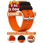Trendburada Huawei Watch Gt Gt2 Gt3 Gt4 Gt5 Pro 46mm-Xiaomi Redmi Watch 5 Active-Lite 22mm Nato Kumaş Saat Kordonu TB1 - Gümüş - Turuncu