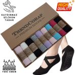 TrendCorap Premium Kadın Kaydırmaz Silikon Baskı Tabanlı Pilates Yoga Fitness Bale Dans Aktivite Çorabı 9'lu - 35 - 39 - Renkli