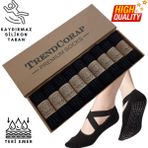 TrendCorap Premium Kadın Kaydırmaz Silikon Baskı Tabanlı Pilates Yoga Fitness Bale Dans Aktivite Çorabı 9'lu - 35 - 39 - Siyah