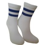 Trendcorap Unisex 2 Çift Çizgi Desenli Tenis Kolej Çorap - Beyaz - Mavi - 35 - 42