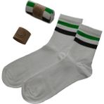 Trendcorap Unisex 2 Çift Çizgi Desenli Tenis Kolej Çorap - Beyaz - Siyah - Yeşil - 35 - 42
