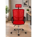 Trendcore Ergonomik Fileli Ofis Koltuğu Başlıklı Çalışma Koltuğu Kırmızı Yönetici Koltuğu Bilgisayar Sandalyesi Sekreter Koltuğu - Kırmızı - Siyah