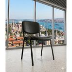 Trendcore Modern Siyah Ofis Sandalyesi | Ergonomik Tasarım | Metal Ayaklı | Deri Kaplama Misafir Toplantı Koltuğu - Siyah Plus
