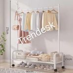Trendesk Metal Siyah Beyaz Krem 2 Raflı Raflı Konfeksiyon Askılığı Ayaklı Elbise Askılığı 176 cm