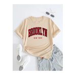 trendgar Kırmızı Brooklyn Baskılı Bej Oversize T-shirt