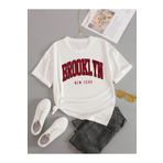 trendgar Kırmızı Brooklyn Baskılı Beyaz Oversize T-shirt