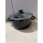 Trendhane Desenli Cam Kapaklı ve Süzgeçli Emaye 24CM Cips Fritöz Kızartma Tenceresi