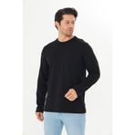 TRENDHİLL Büyük Beden Erkek Pamuklu Bisiklet Yaka Uzun Kollu Tişört Siyah 5020B-S