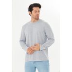 Trendhill Erkek Pamuklu Bisiklet Yaka Uzun Kollu Tişört Gri Melanj 5020-G - 2XL