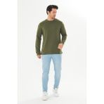 Trendhill Erkek Pamuklu Bisiklet Yaka Uzun Kollu Tişört Haki 5020-H - 2XL