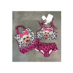 TRENDİMİZBİR Çantalı Üçlü Kız Çocuk Fırfırlı Bikini Takım Üstü Baskılı Kız Çocuk Mayo NFF-11155